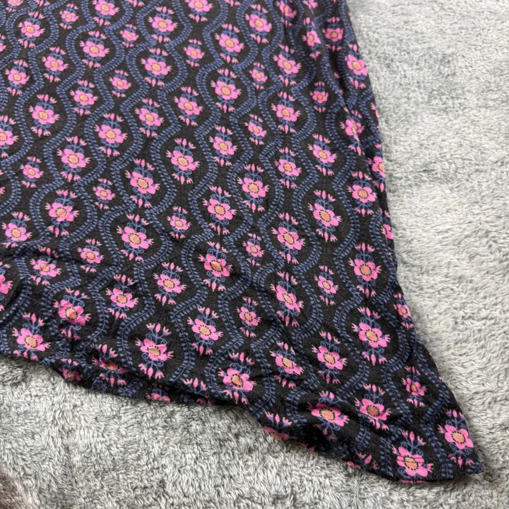 Natural Life Floral Maxi Skirt Black Pink Boho Fold Over Waist Stretch Medium